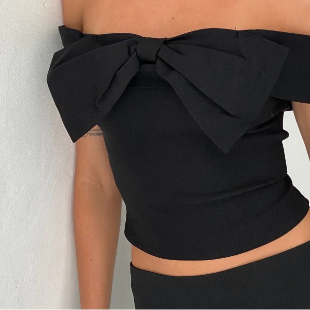 Motel Rocks Black Off-Shoulder Top with Bow | Excellent Quality